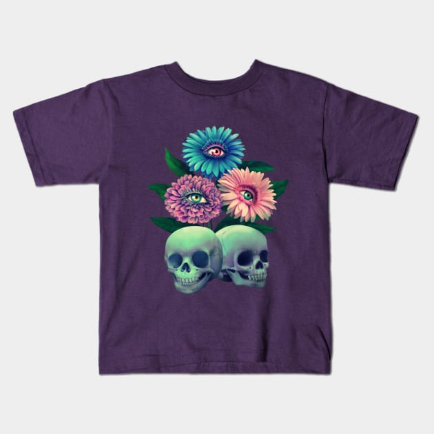 Skulls and eye-flowers Kids T-Shirt by Lyara Costa